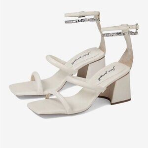 Free People White Strappy Y2K Square Toe Shoes Block Heel Sandals Size 38